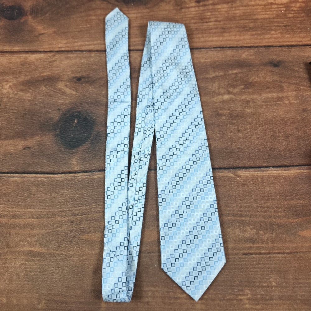 Giorgio Armani Necktie Mens OS Light Blue Good Silk Geometric Square Italy